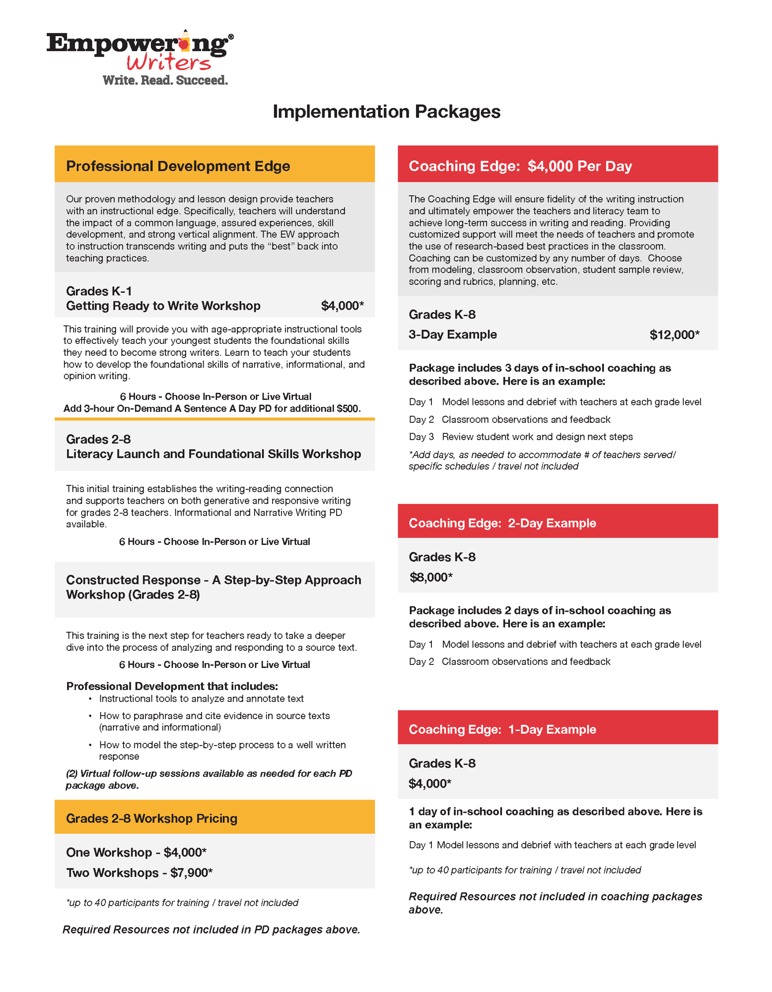 PD & Coaching Price List (2-page) 1